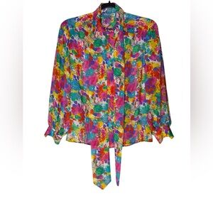 Clarissa Women’s Sz 8 Multicolor Abstract Paint Splatter Retro Artsy Sheer VTG